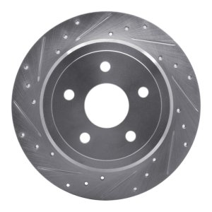 Jeep Commander Brake Rotor (1) - Rear Left - R1 Concepts - Drilled & Slotted - Silver - `05-`10